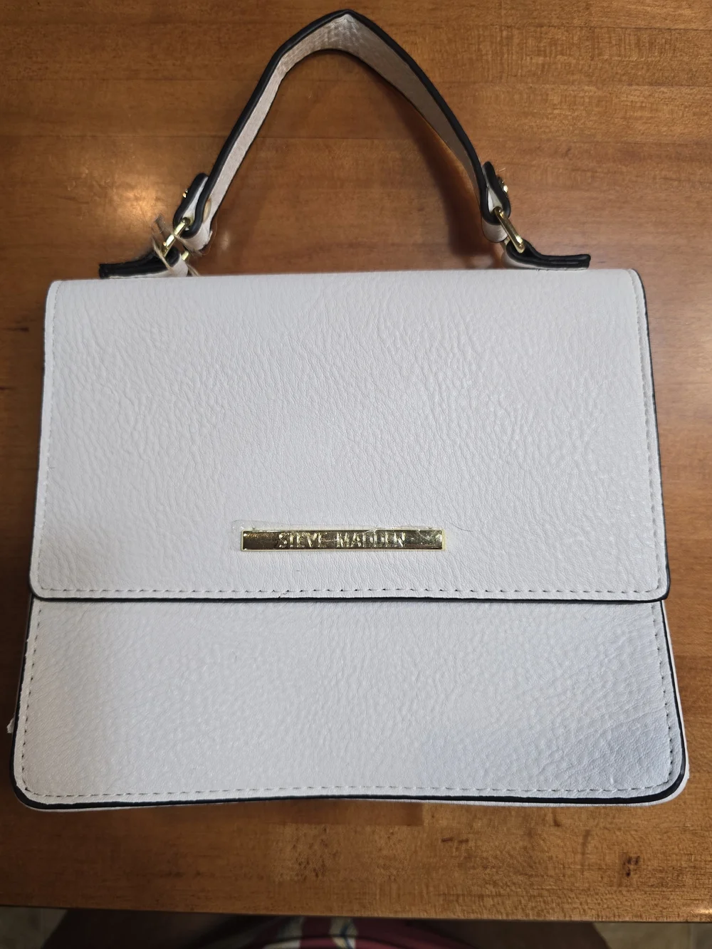 Steve Madden White Top-Handle Satchel with Gold Hardware
